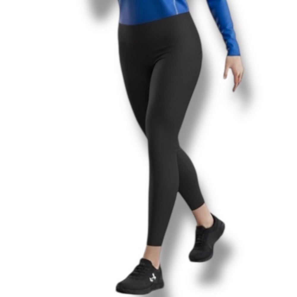 Cute Stretchy Ribbed Black Yoga Pants NYLON/SPANDEX SUPPORT Leggings L EUC 🧘‍♂️